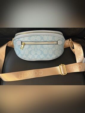 Coach Light Blue Signature Canvas Crossbody or Fanny Pack